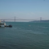 View toward Ponte de 25 Abril from one of the turret windows